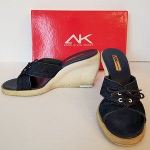 #4053 Anne Klein Sport Denim Wedge Platform Sandals with Bow 7M